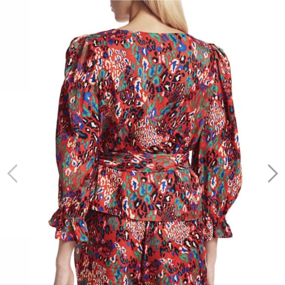 Tanya Taylor Multicolor Animal Print Wrap Blouse - Picture 2 of 6